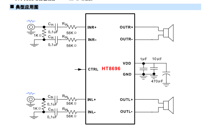 HT8696 2X10W D类音频功放IC 适配器9V供电时易烧片情况分析及解决方法